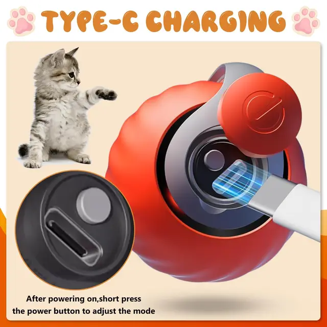 NewSpeedy Tail 2.0 Cat Toy, Speedy Tail Cat Toy, Interactive Cat Ball Toy, Smart Cat Toys Ball, Two Speed Adjustment, with Tail  6