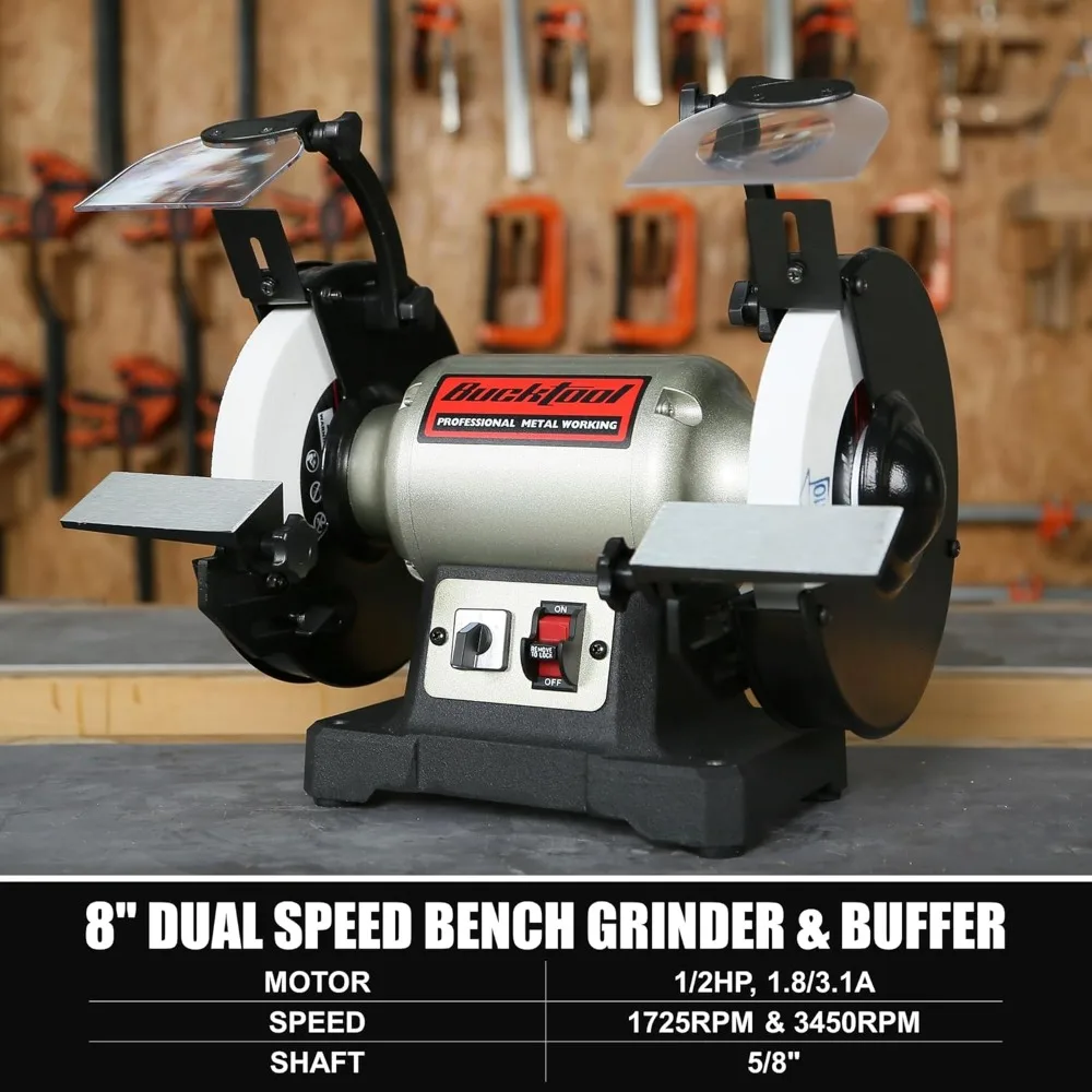 8 inch Dual Speed Bench Grinder & Buffer, Professional Low High Speed Bench Grinder Buffer with Cast Iron Base TDS-200DS 2