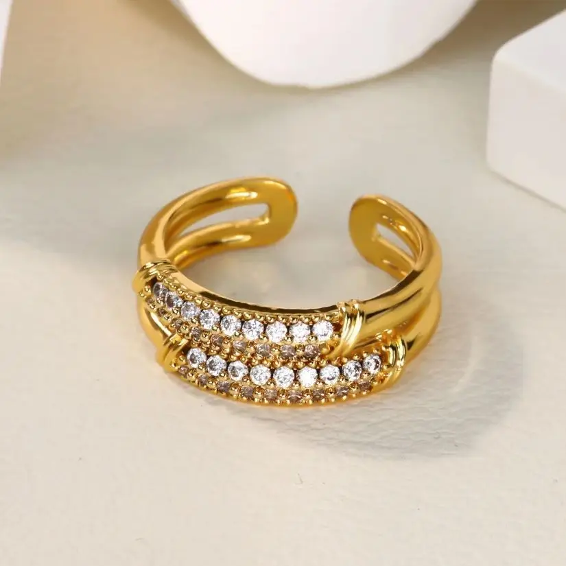 Rings Micro-Paved Zirconia Geometric Adjustable for Women Gold Color