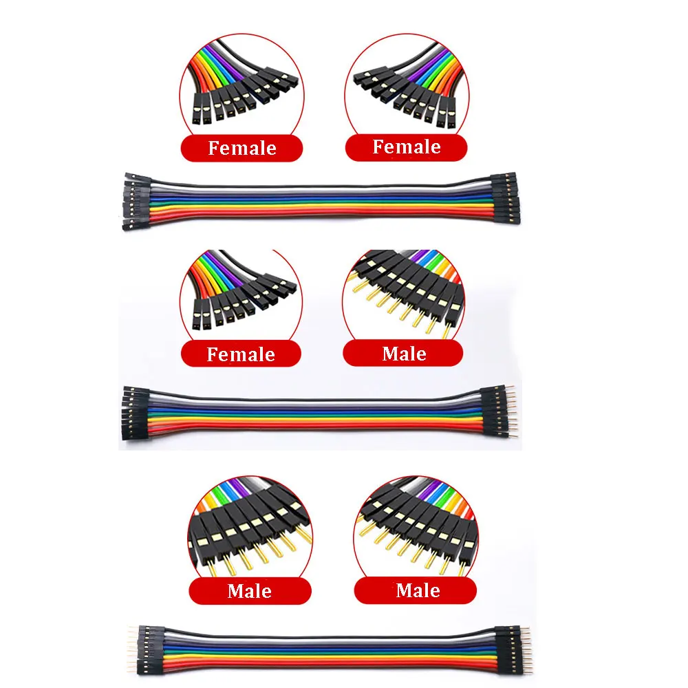 Versatile 10-Pin Jumper Wire Cable Set - Male/Female Connectors, Multiple Lengths