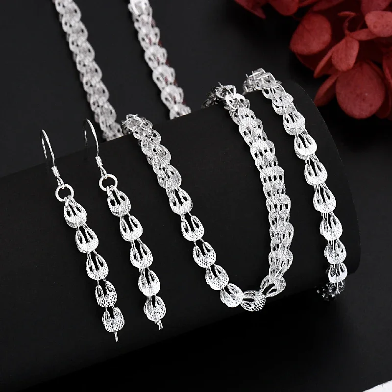 

Hot Sale 925 Sterling Silver Charms Earrings Necklace Bracelet Chain Jewelry Cute for Women Chain Set Wedding Gift