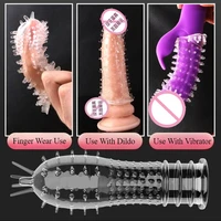 1PCS Transparent Penis Abdeckungen Extender männer Kristall Wolf Zahn Kondome Finger Cock Ring Erwachsene Sex Spielzeug Für Männliche längere Anhaltende 4