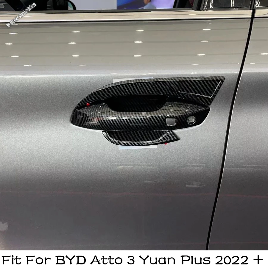 

For BYD Atto 3 Yuan Plus 2022 2023 2024 Car Door Handle Bowl Decoration Cover Trim ABS Black / Carbon Fiber Accessories Exterior