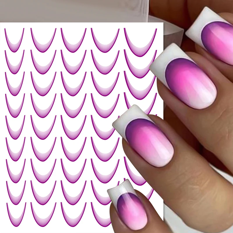 1/2Pc 3D Gradient French Line Nail Stickers Black White Stripe Lines Sliders Nail Accessories Manicure Flower Butterfly Adhesive 5