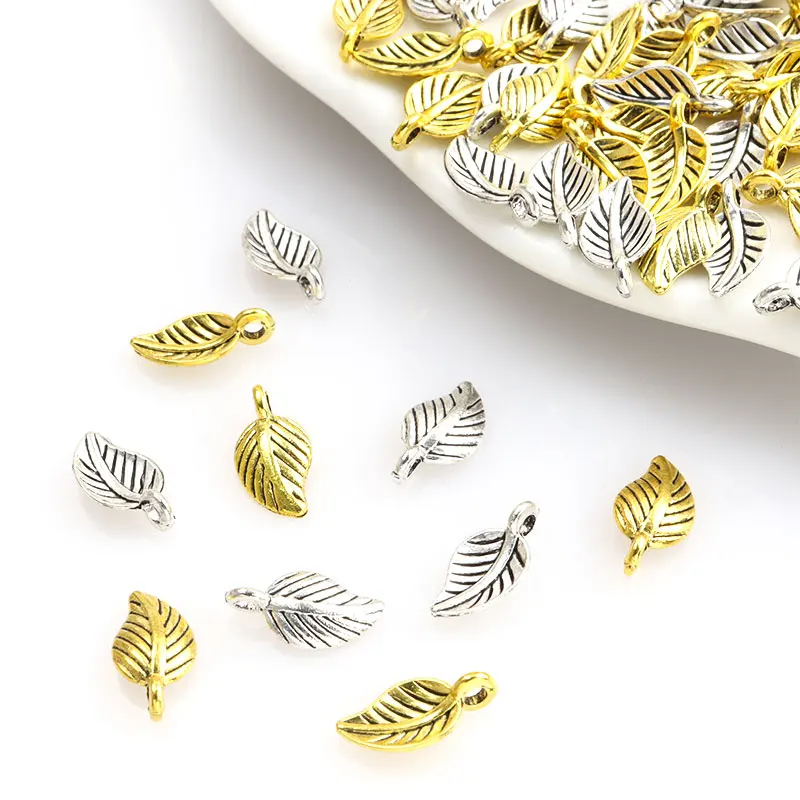 100pcs/Lot 4*7mm Vintage Small Leaf Charms Tiny Trinkets Mini Objects Bulk  For DIY Earring Pendant Bracelet Jewelry Making Stuff