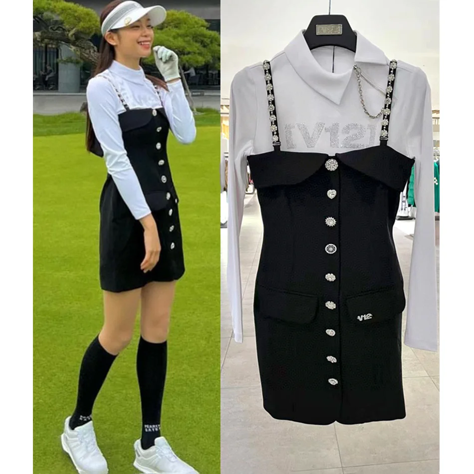 

Spring 2023 New Golf Women's Dress Women's Crystal Decorative Strap Dress Back Bow Design Outdoor Sports