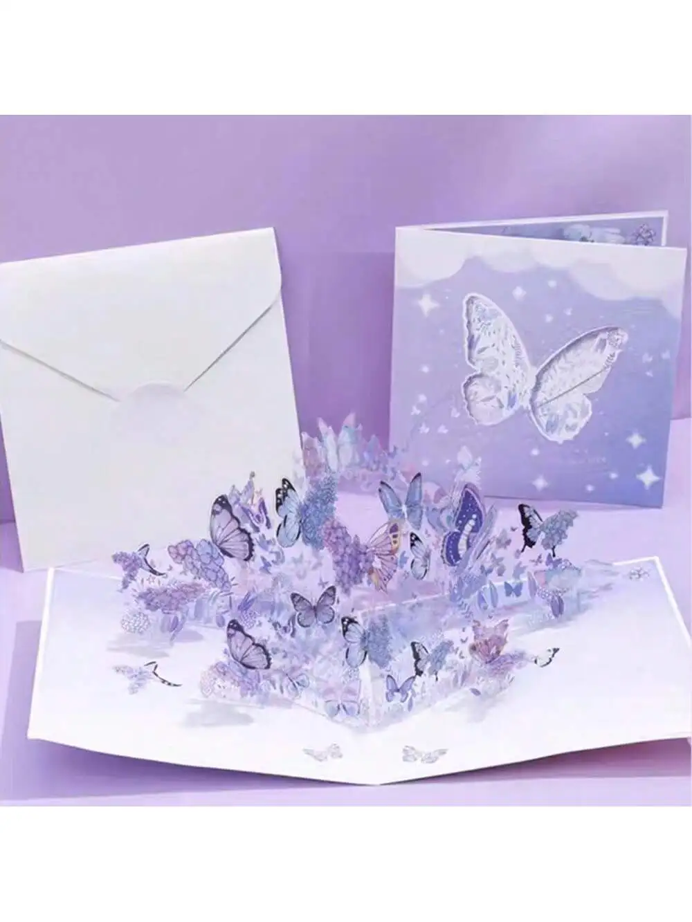 Purple Butterfly Birthday Pop Up Card,PVC graceful butterfly swaying Flower 3D Greeting Card Gift for All Occasion greeting cards