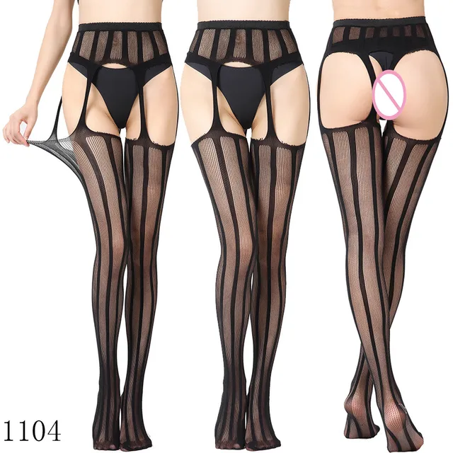 Collant Sexy A Rete Con Bretelle - Autoreggenti, Cavallo Aperto, Per Donne - Foto 8