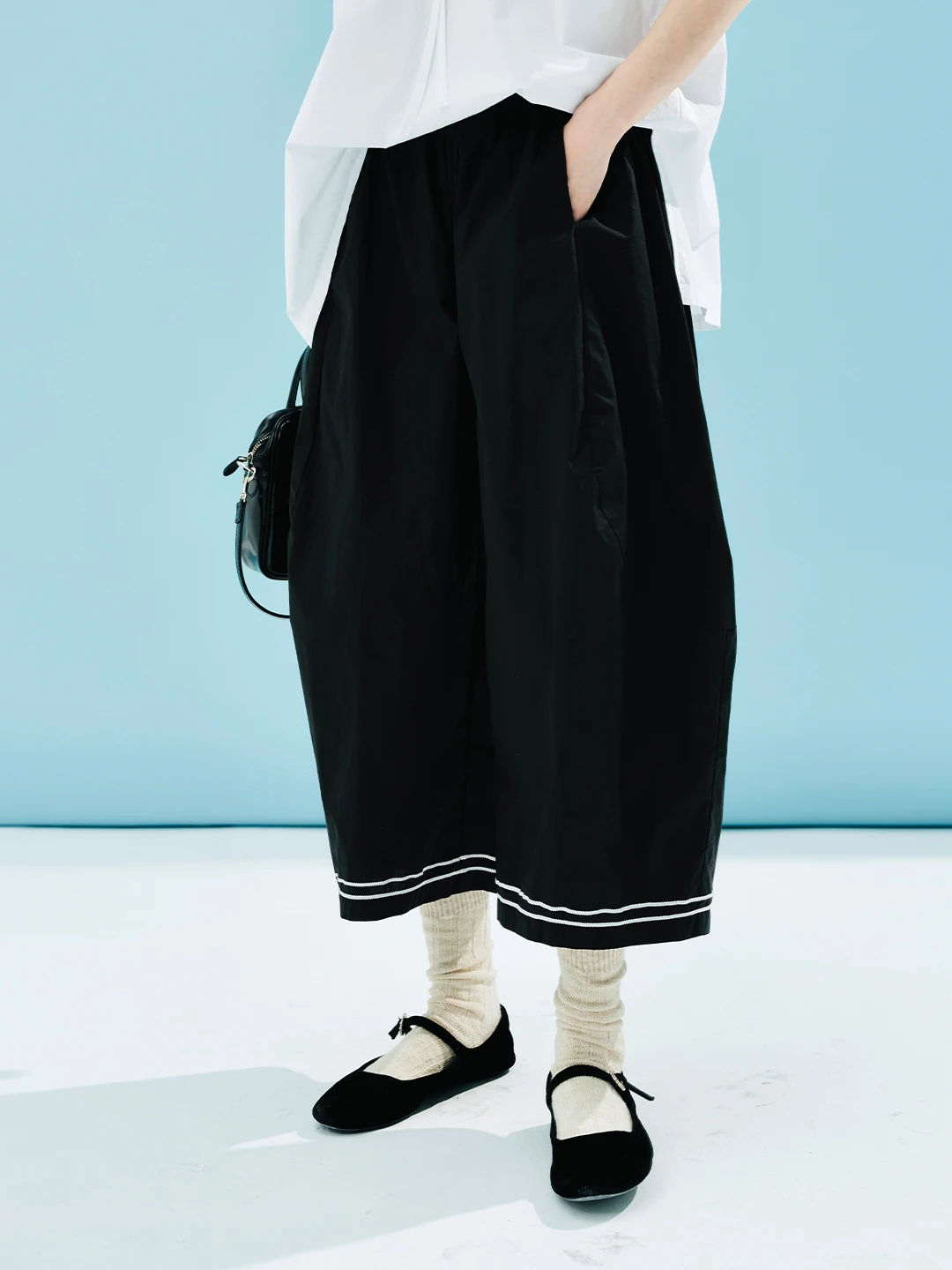 imakokoni summer literary pure cotton college style black simple wide leg pants casual pants 244585