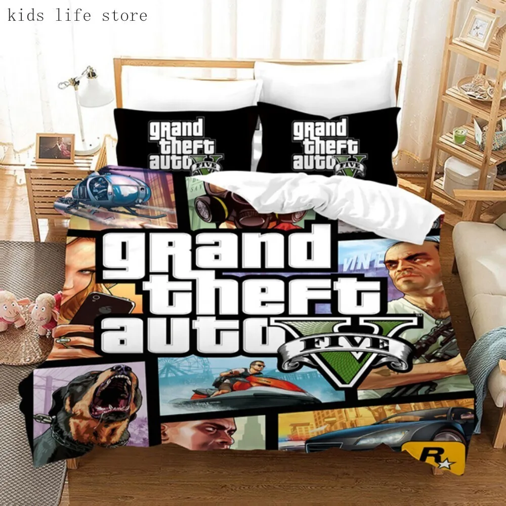 Video Game GTA V Bedding Set 3D Prints Duvet Covers Grand Theft Auto Single Bed Cover Set Bed Linen For Boys Adults Home Decor 2