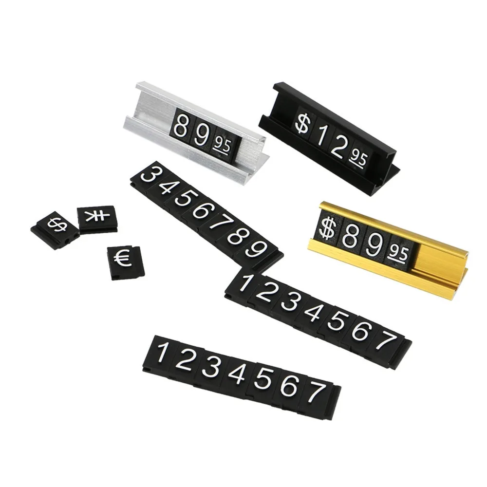 Adjustable Number Letter Metal Base Counter Shelf Top Price Talker Display Ground Arabic Jewelry Number Combined Price Tag Cubes