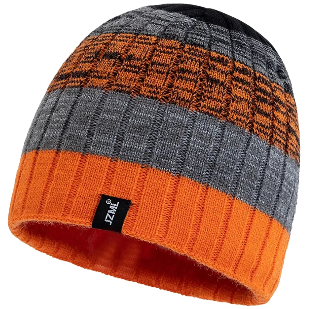 Hot Sale Unisex JZML Label Chic Beanie Hat Casual Colorful Stripes Winter Knitted Hat Daily Life Cozy Hats Ski Sports Cap