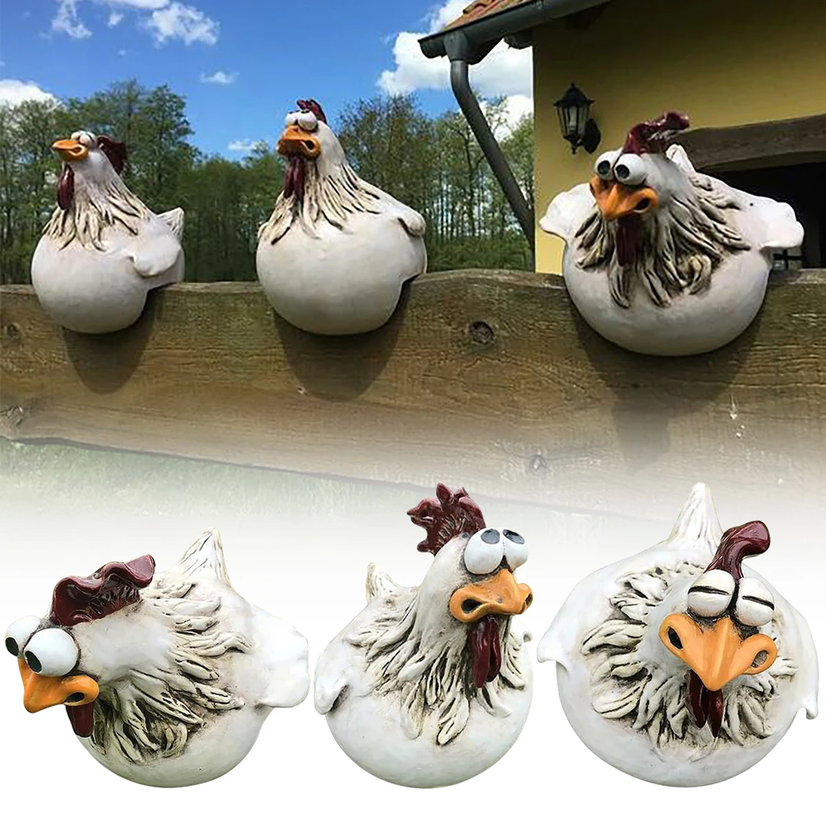 

Yard Sculpture Funny Fence Rooster White Resin Rooster Figurine Outdoor Yard Art Statue Lawn Decoration Ornament Home Decoration