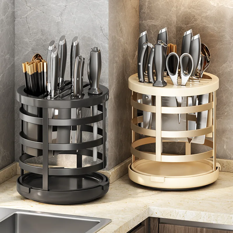 

Kitchen Rotary Knife Holder Home Thickened Knife Storage Rack Chopstick Tube Kitchen Drain Table Storage Rack Knife Block