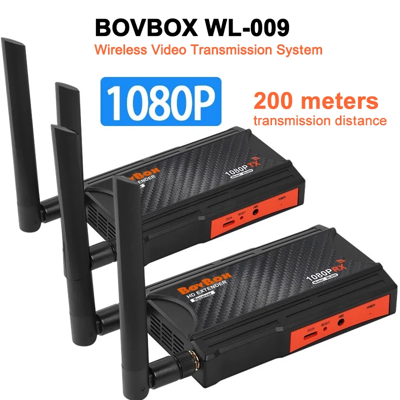 

BovBox WL-009 200M Wireless Transmission 5G Dual Antenna Video Transmitter Receiver for Camera DVD Laptop To Monitor Projector