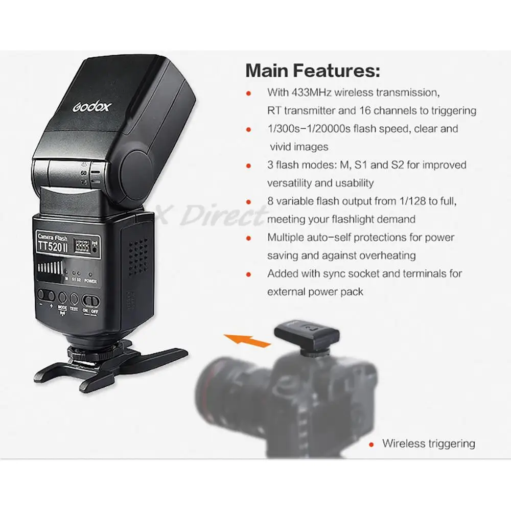 Godox TT520 II TT560 II Flash Video Light 433MHz Wireless Signal Flash Trigger Lamp For Canon Nikon Pentax Olympus DSLR Cameras on camera flash camera flash