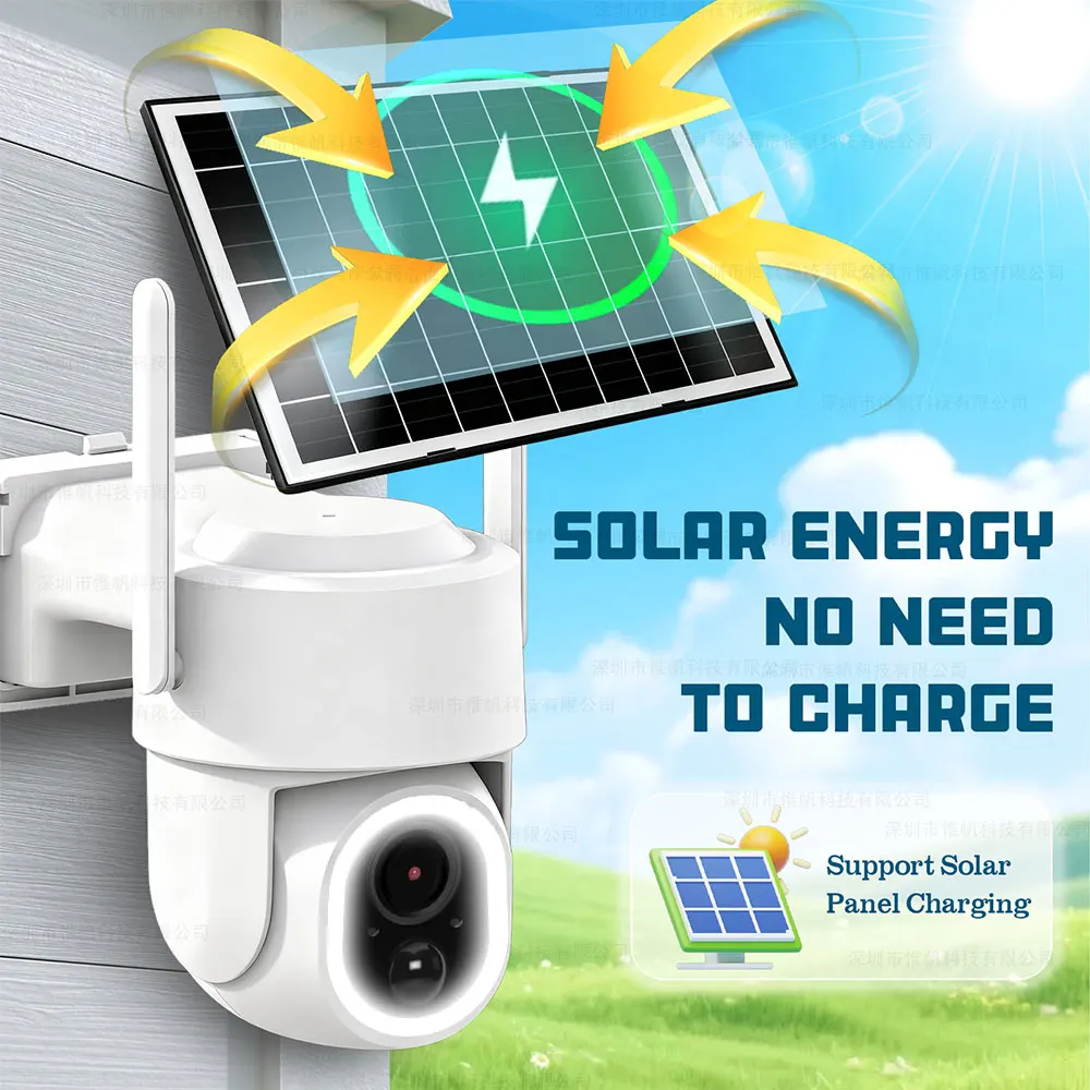 2K Tuya Solar Outdoor Camera WiFi PTZ Wireless Solar Panels IP Camera 5MP Built-in Battery Video Surveillance Long Time Standby 2
