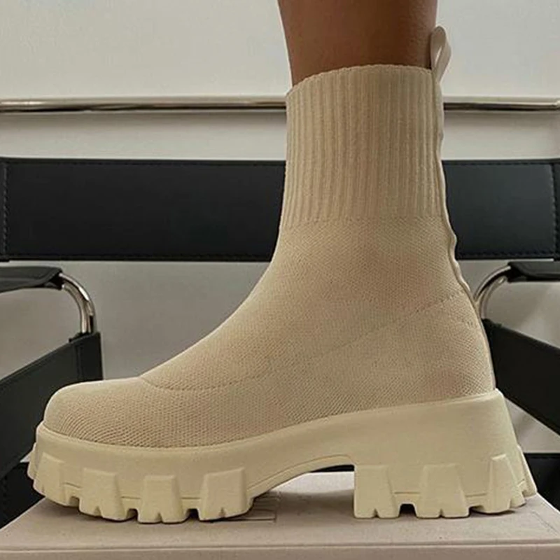 Women Boots Platform Boots For Autumn Summer Shoes Woman Slip On Platform Shoes Women Ankle Boots White Heels Short Botas Mujer