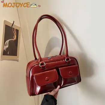 Vintage Women Business Shoulder Bag Simple Ladies Commute Tote Bag PU Leather Female Underarm Bag Wine Red Large Handbags Purses 1