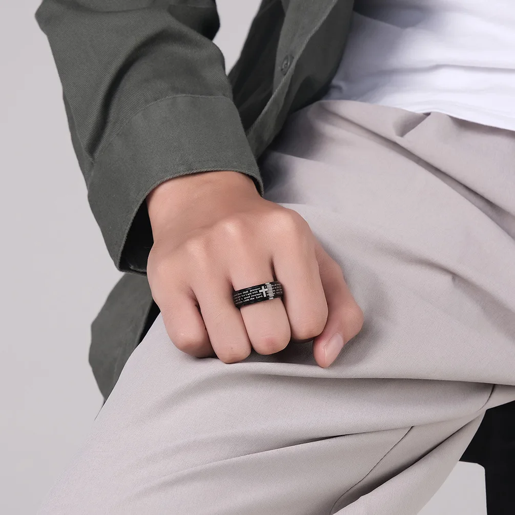 Stainless Steel Anxiety Rings For Men Women Christian Cross Religious Spinner Chain Rings Anti Stress Retro Amulet Jewelry 6