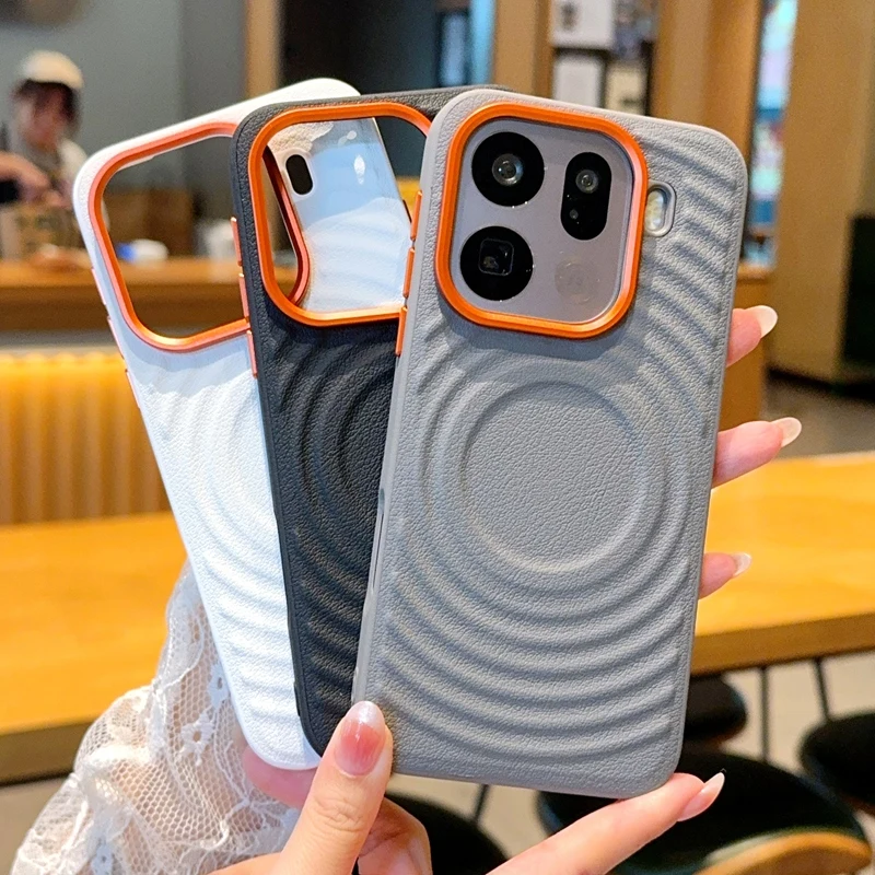Wave Design Magnetic Wireless Charging Protective Hard PU Phone Case, Compatible with OPPO Find Series
