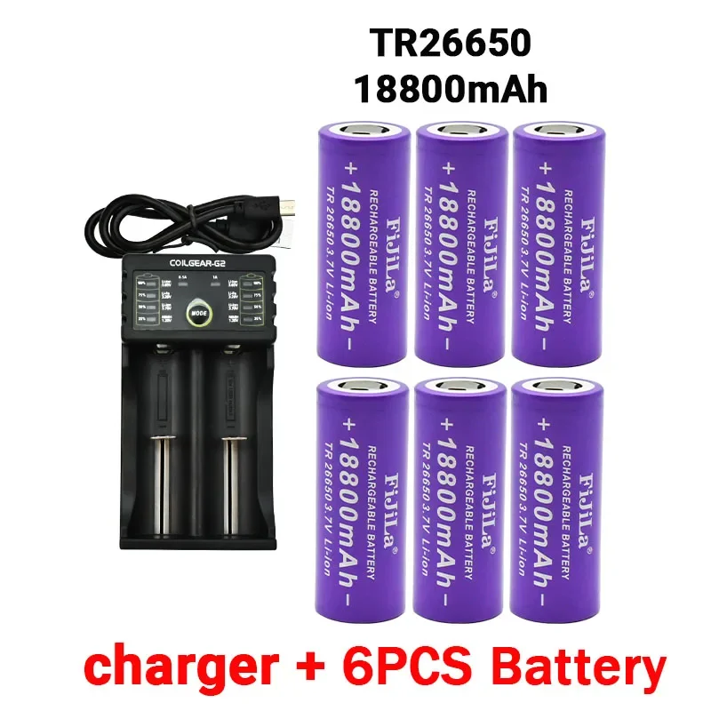

2023 100% New 3.7V TR26650 Battery 18800mAh Li-ion Rechargeable for LED Flashlight Torch Accumulator +Charger