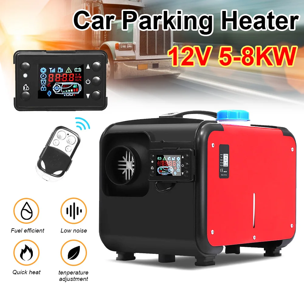 12V 1-8KW Vertical All In One Machine Diesel Air Heater Host Adjustable Blue LCD English Remote Parking Heater For Car Truck RV