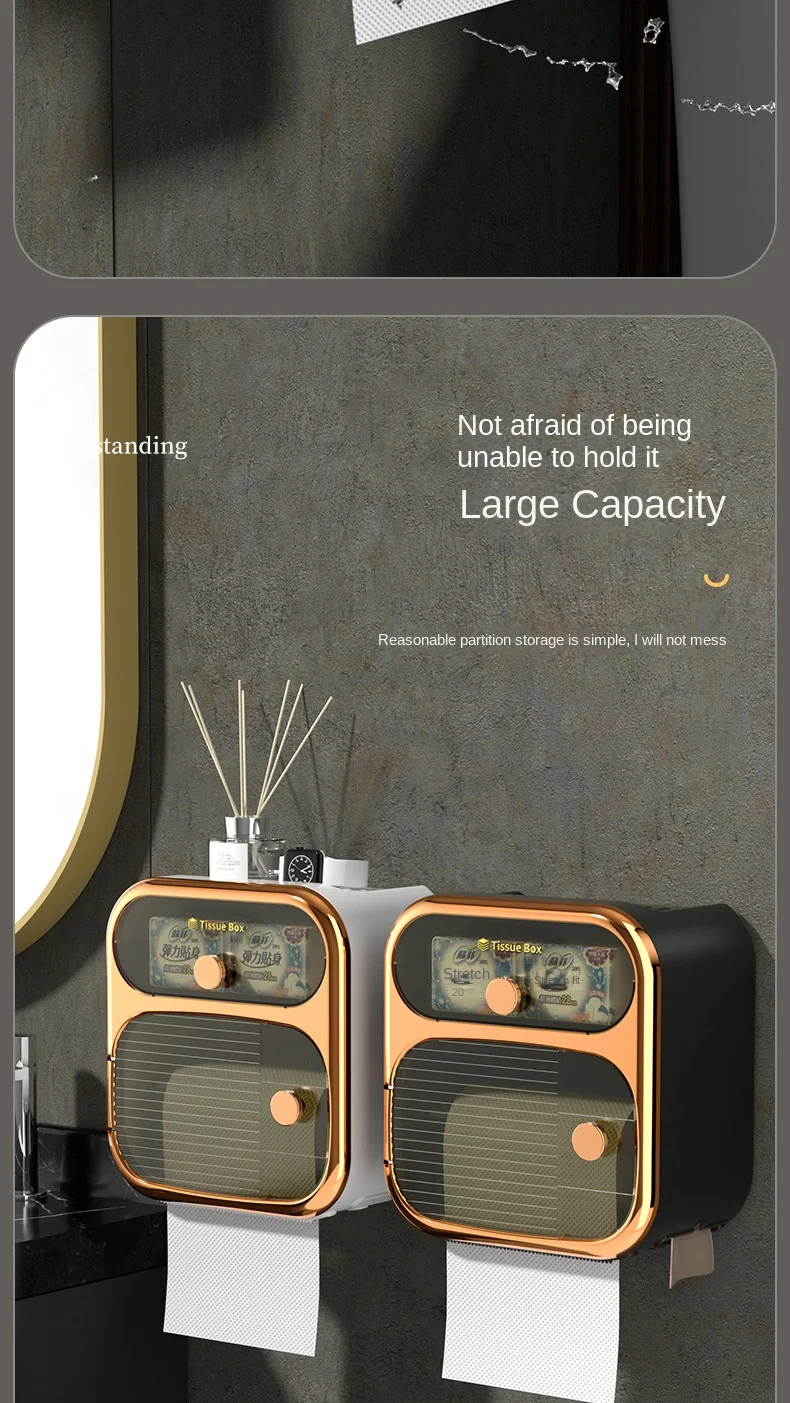 Sce7fe0e045dd4f2dba6512a673242325e Toilet Tissue Box, Wall Mounted Waterproof Toilet Paper Box Punching Free Suction Paper Box Toilet Paper Roll Paper Storage Rack Mallzona