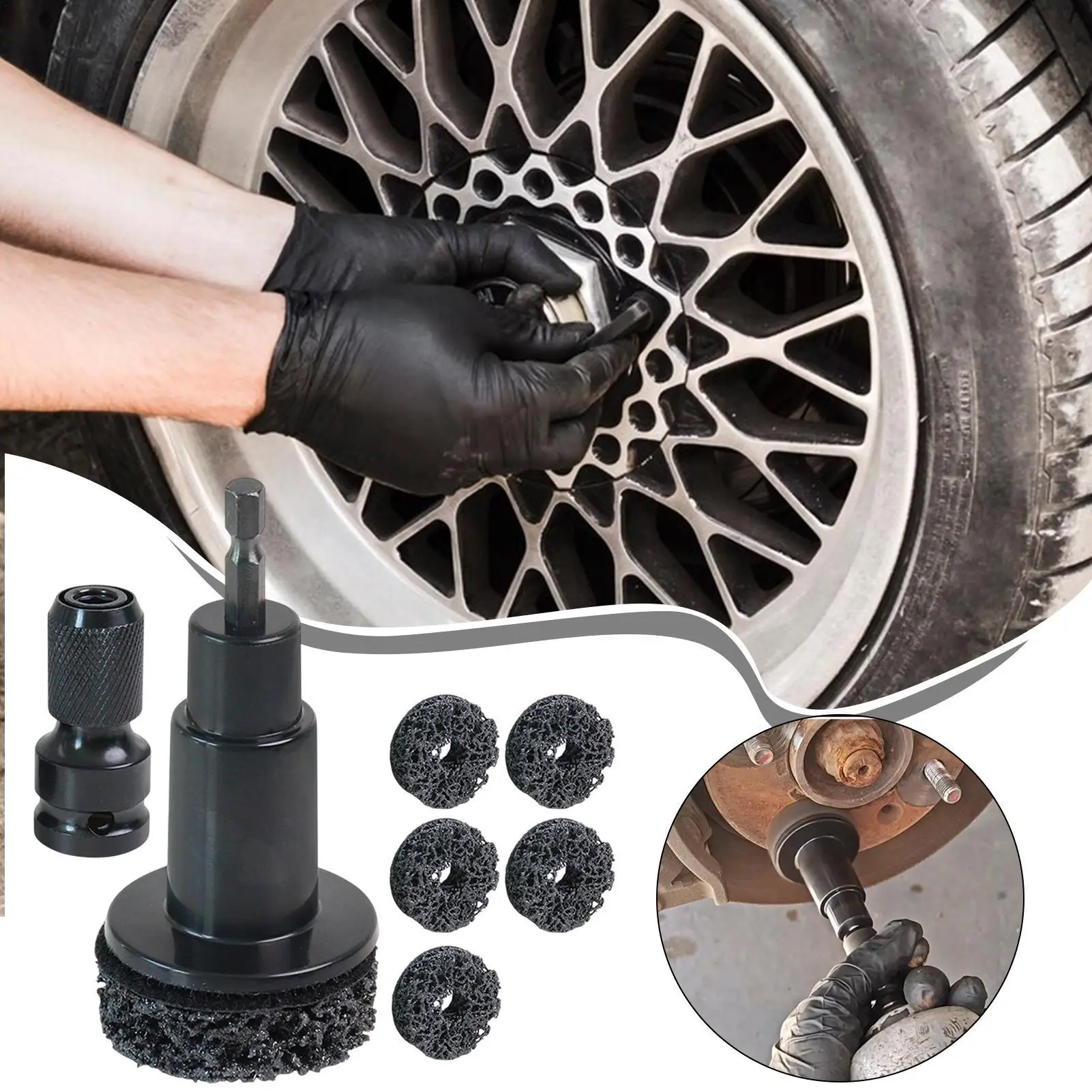 Auto Wheel Hub Brush Car Wheel Hub Grinder Rust Grinding Removal Tool Brake Grinding Cleaner Kit Rust Remover Polishing Tools