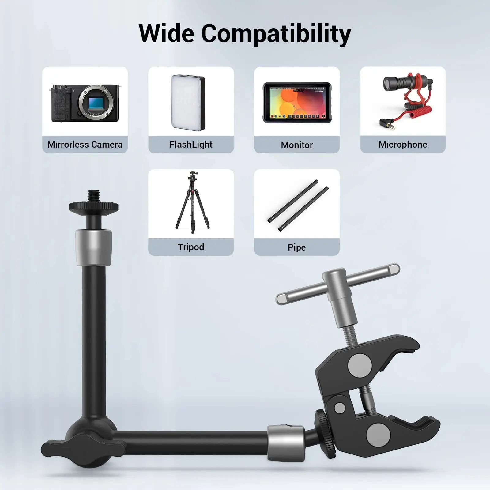 UTEBIT Magic Arm con Super Clamp Regolabile, 9'' Braccio Magico Mount con Filettatura 1/4" e 3/8
