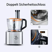 Système de cuisine professionnel 1100W, robot culinaire multifonctionnel 11 en 1 avec bol de 3,2 L + broyeur/mixeur/chopper de 1,5 L Compact argent 3