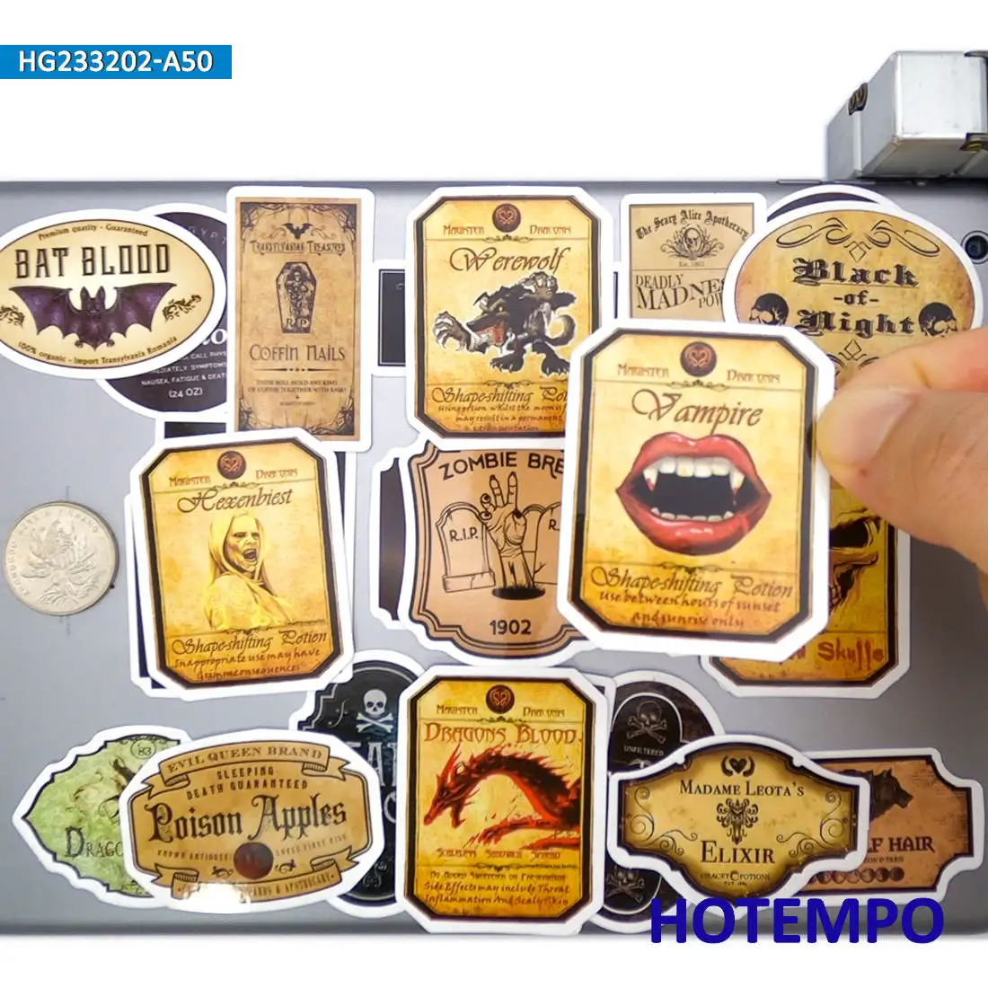 20/30/50 Stück, Alchemie-Magie, Hexengebräu, Gothic-Stil, Zaubertrank-Aufkleber, für Flasche, Gepäck, Auto, Fahrrad, Telefon, Laptop, Sammelalbum, Motorrad, Gitarre, Aufkleber Spielzeug – Detail 17