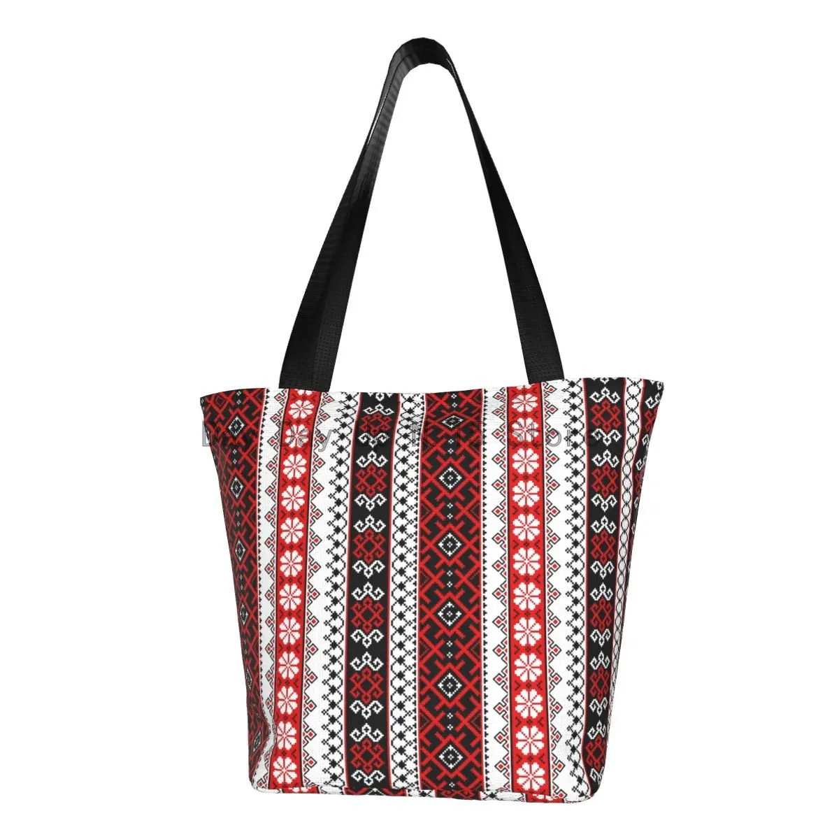 

Bold Colorful Ukraine Vyshyvanka Embroidery Shopping Bag Canvas Shoulder Tote Bag Bohemian Geometric Groceries Shopper Bags