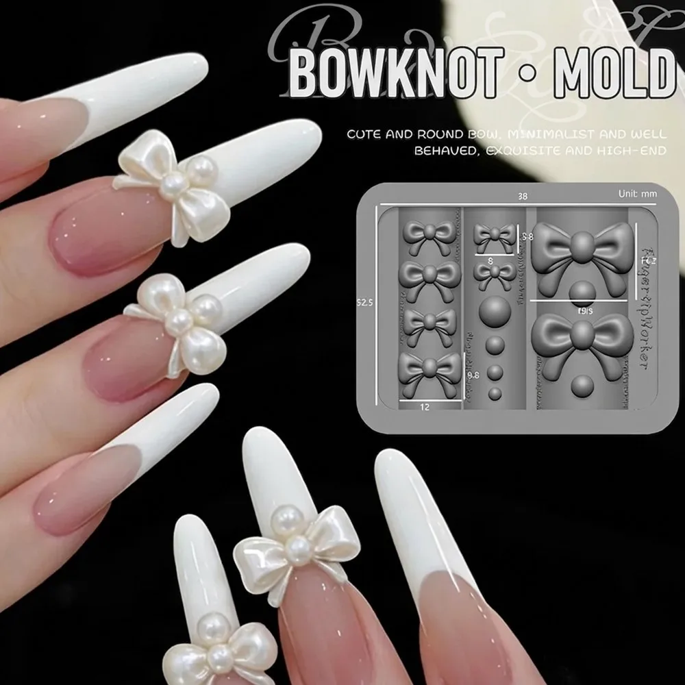 5x4cm 3D 귀여운 리본 실리콘 네일 몰드 재사용 가능한 리본 참 네일 조각 스텐실 템플릿 네일 아트 조각 몰드 네일 도구*1개