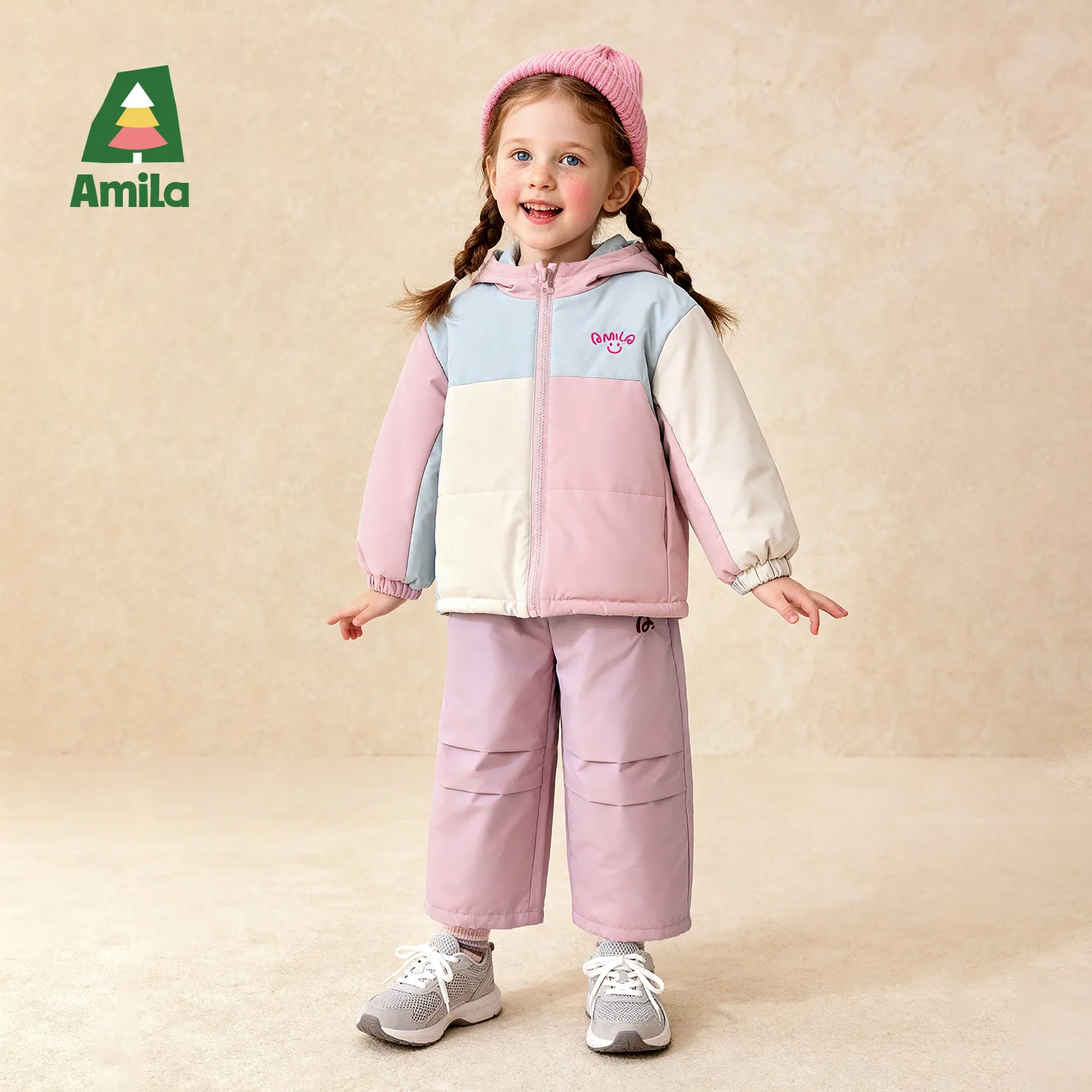 Amila 어린이 여아 겨울 야외 단일 레이어 후드티 방풍 및 방수 원단 따뜻한 내부 안감 밝은 색상