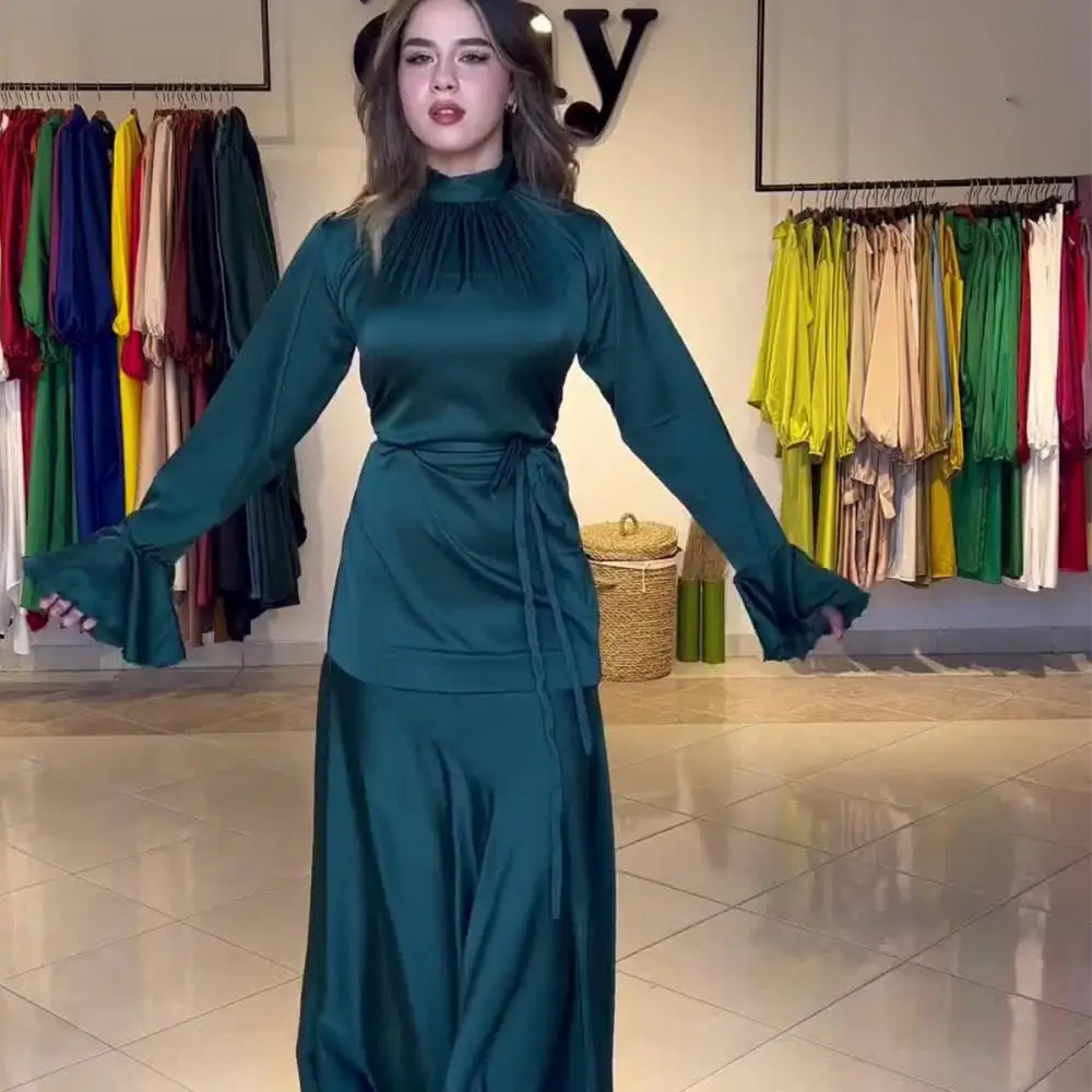 

Роскошные женские вечерние платья 2024, женское винтажное атласное длинное платье с расклешенным рукавом, элегантные женские деловые платья