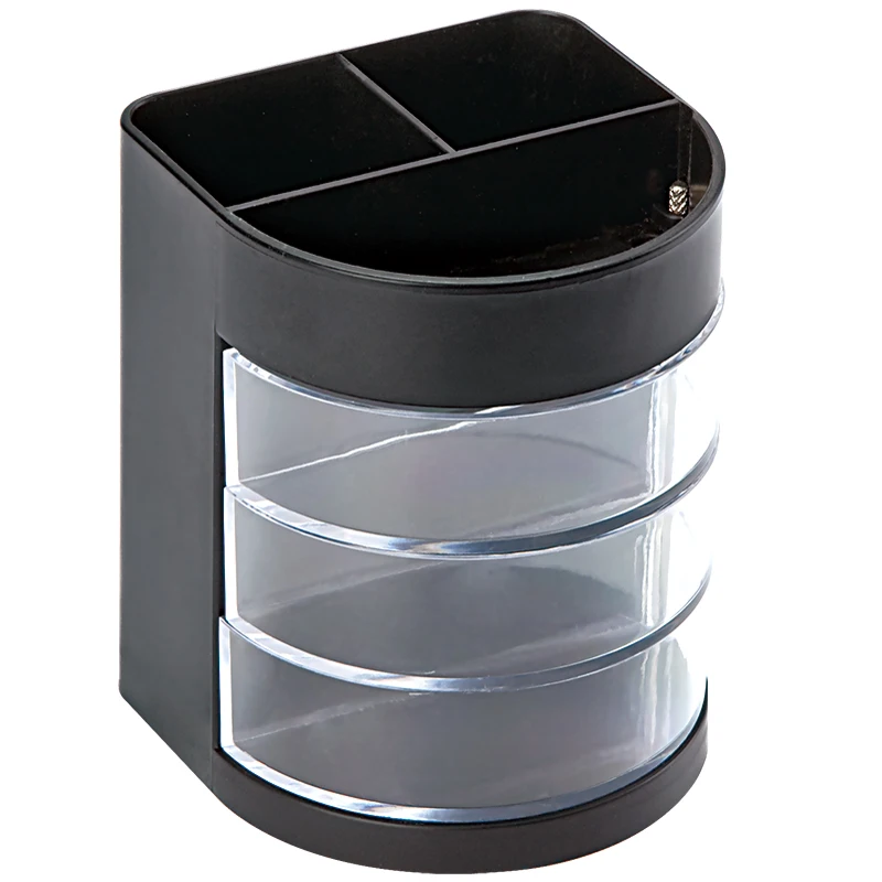 Pen Holder Pen and Brush Holder Desk Organizer Desk Storage Rack with 3 Rotatable Arc Drawers 1pc