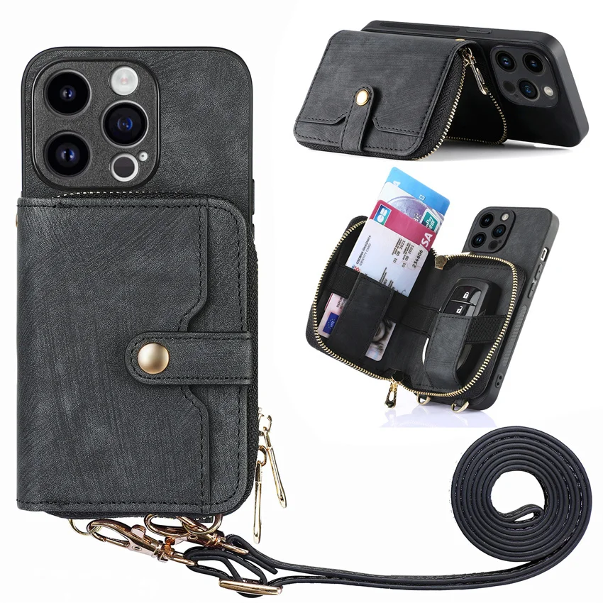 

Card Slot Wallet Crossbody Bag Leather Case For iphone 15 14 13 12 11 Pro Max 7 8 6 6s Plus SE 2in1 Multifunctional Back Cover