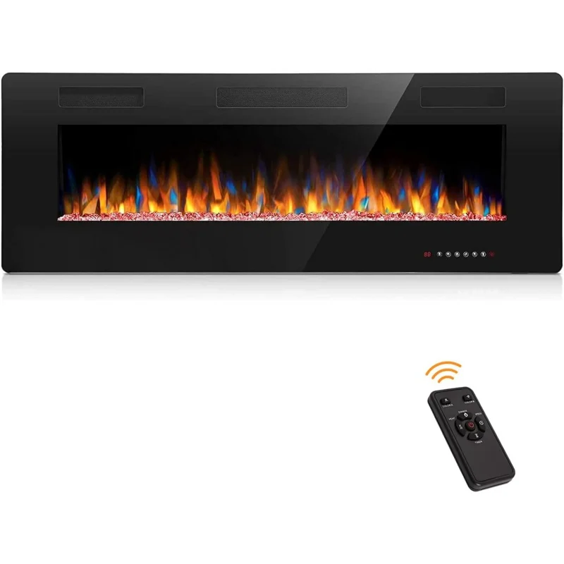 

Joy Pebble 50 inch Electric Fireplace Inserts, in-Wall Recessed and Wall Mounted 750/1500W Fireplace Heater, Touch Screen, Remot