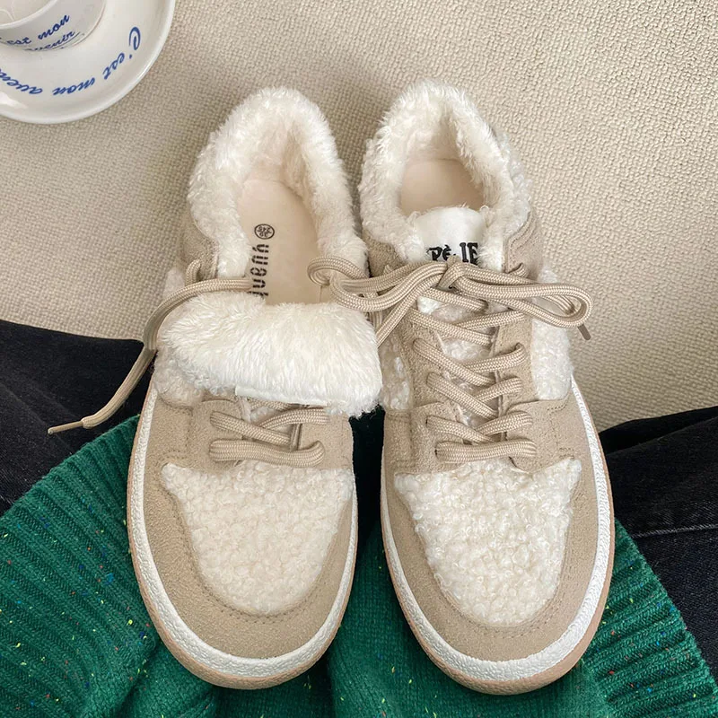 Women Plush Warm Keeping Canvas Shoes Winter Retro Corduroy Thickened Plush Thick Soled Cotton Shoes Women Board Shoes 24-94