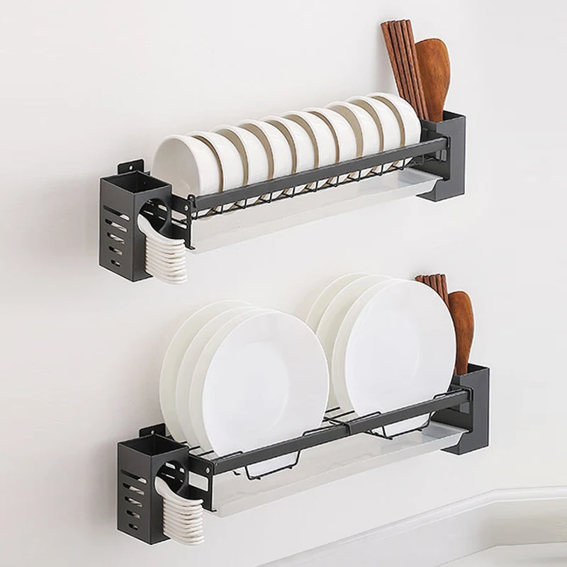 Wallmounted Kitchen Organizer Storage Shelf Dish Rack Bowl Plate Drain