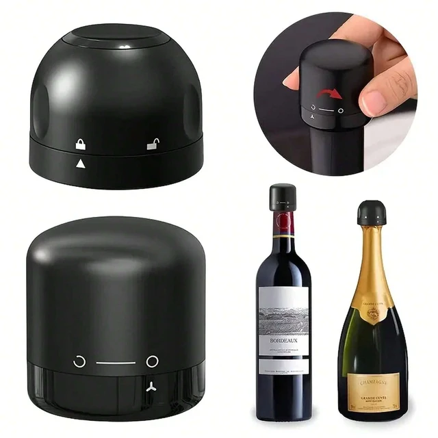 1pc Black Domestic Kitchen Sealing Red Wine Bottles Stoppers Mini Preservation Spin Leak Proof Wine Champagne Stoppers Cap