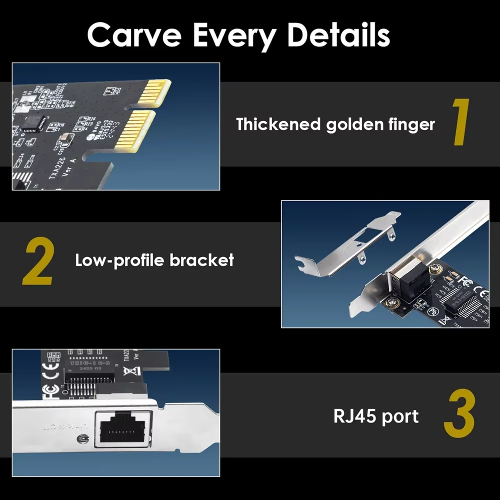 기가비트 이더넷 PCIe 네트워크 카드 RTL8111H 칩 10 100 1000Mbps RJ45 LAN 어댑터 데스크탑 PC용 Windows 10 11 Pro 고속