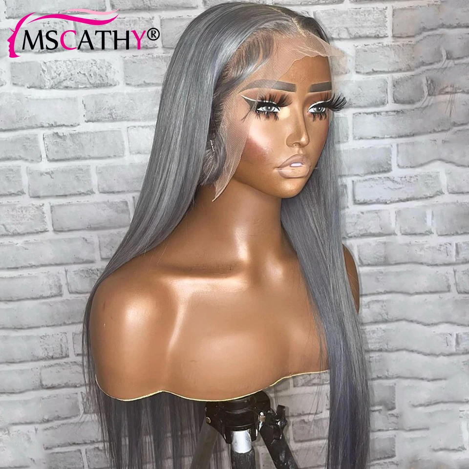 Grey Colored Lace Front Wigs For Women HD Transparent Lace Gray Frontal Wig Pre Plucked Bone Straight Brazilian Human Hair Wig