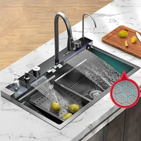 MultiFunction Waterfall Wash Vegetables Basin Stainless Steel Large Single Slot With Smart Digital Display Faucet Kitchen Sink 4