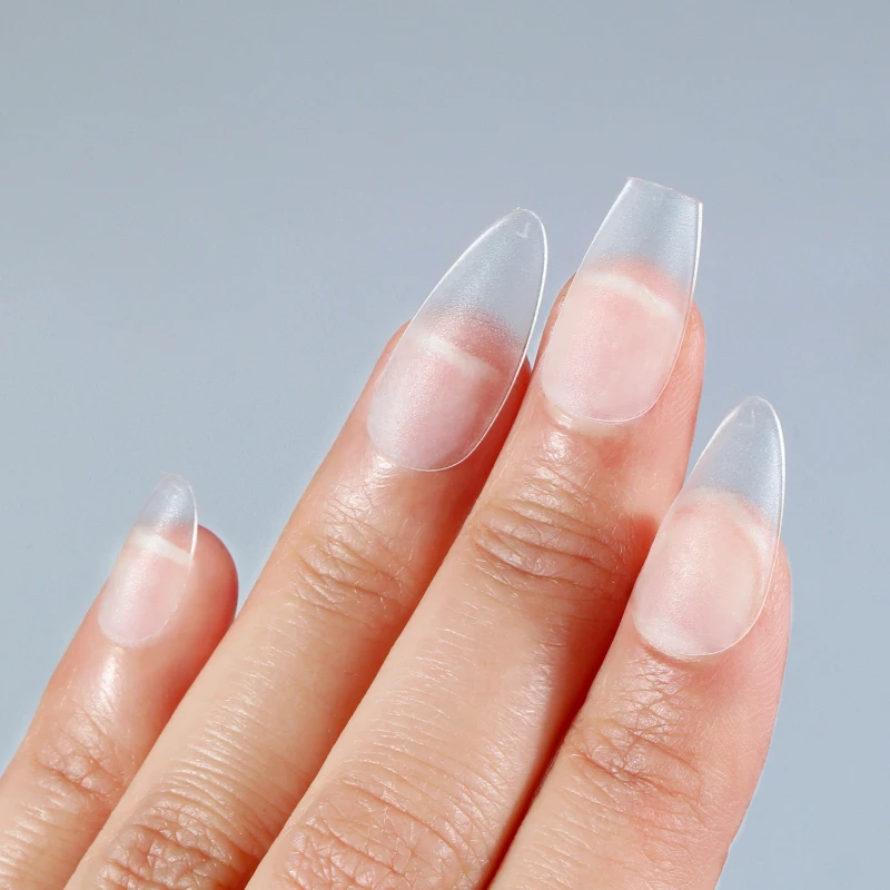 Fake Nails 420PCS Matte Almond Coffin T Shape Full Cover Frosted Artificial Nail Soft Gel Tips