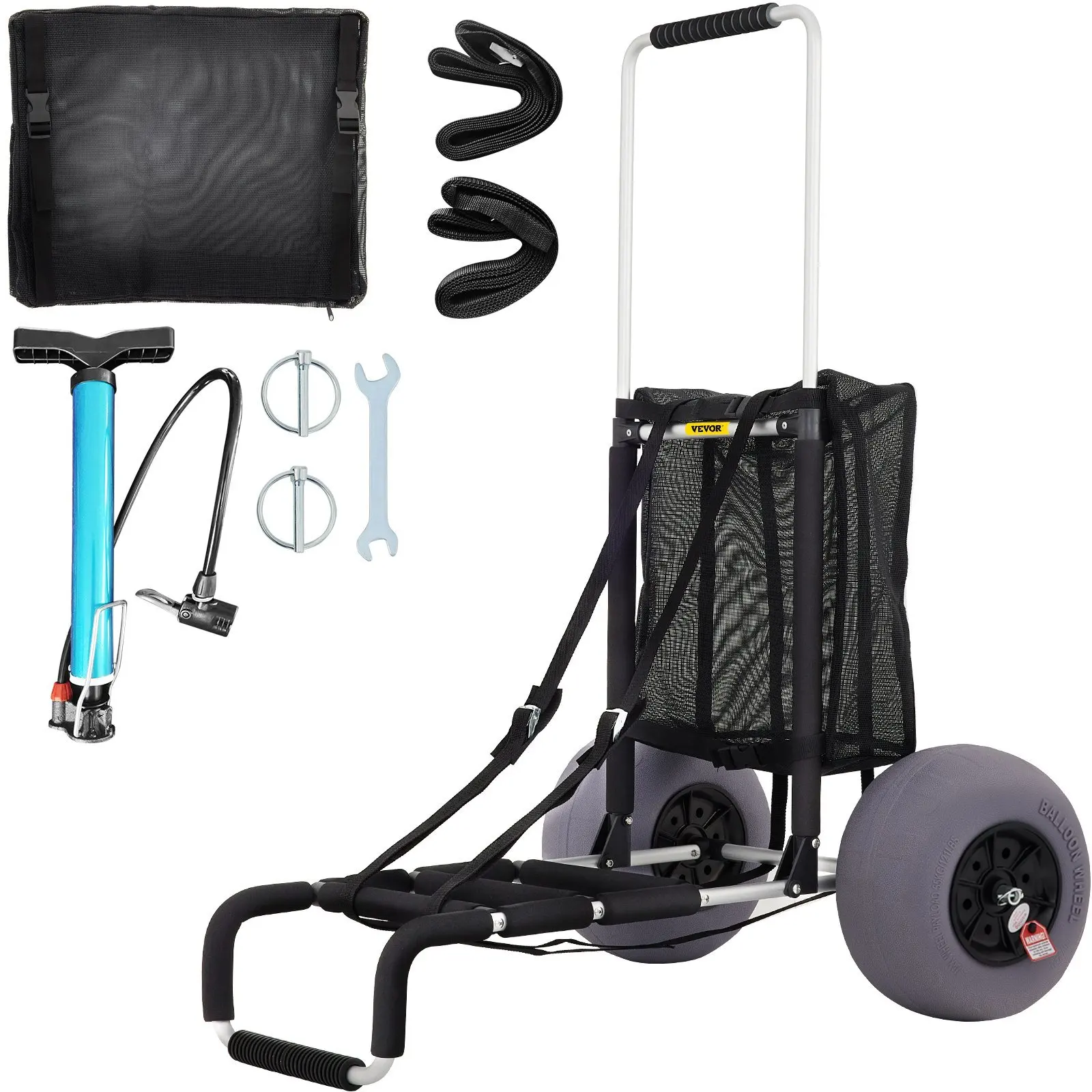 VEVOR Beach Carts for Sand 23" x 15" Cargo Deck, w/ 13" TPU Balloon Wheels