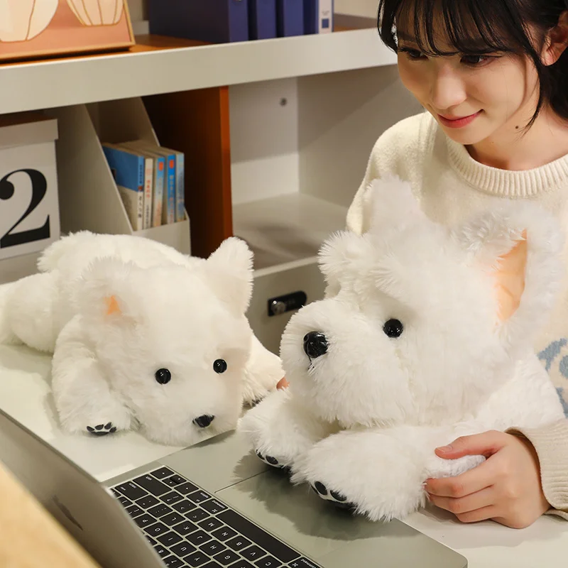 Adorable West Highland Terrier Plush Toy 30-65cm Fluffy White Soft Stuffed Puppy Lifelike Dog Animal Appease Doll Gift