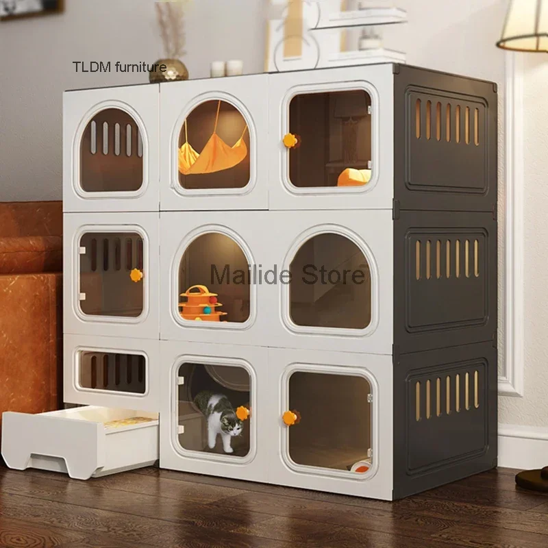 

Large Space Cat Cages Multi-layer Luxury Cat Villa Home Pet Cat House Indoor Cat Litter Box with Toilet Integrated Cat Cabinet