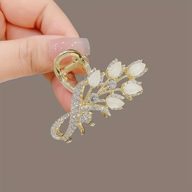 

1pc Glitter Rhinestone Decorative Wheat Shaped Hair Claw Clip Vintage Ponytail Holder Stylish Hair Accessories For Women